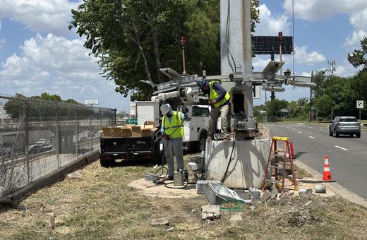High-mast pole base and ring service