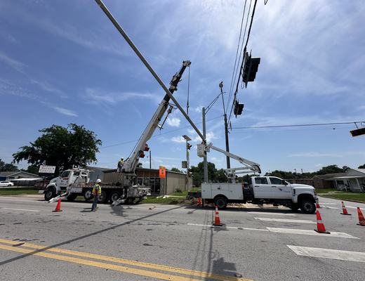 Pole replacement with crane and bucket truck